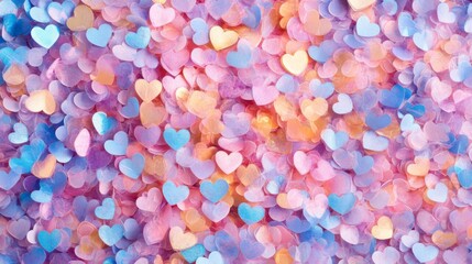 A Close-Up View of Confetti Shaped Like Hearts in Various Pastel Colors