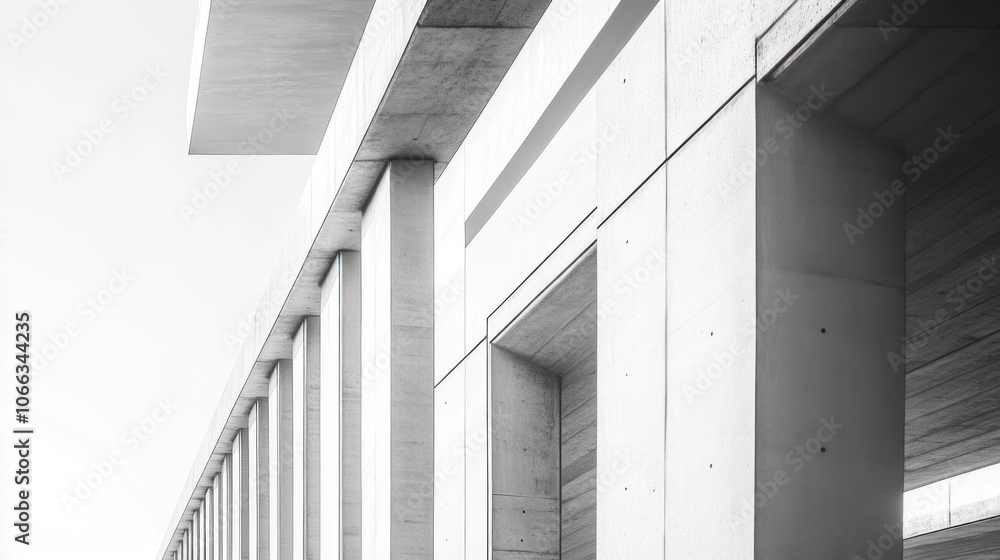 Poster a close-up view of modern concrete architecture showcasing structural elements and design.