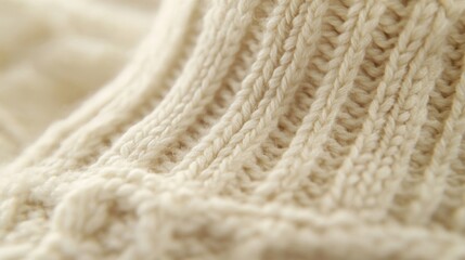 Close-up of a Cream-Colored Knitted Fabric with Detailed Stitch Pattern