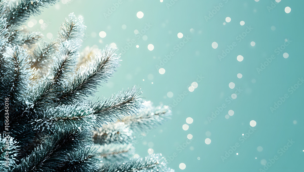 Poster christmas banner design. pine tree on teal background with copy space. 3d rendering, 3d illustration