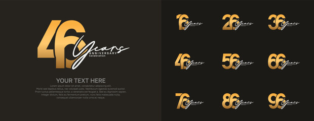 Anniversary logo set vector design, gold and silver color for celebration event