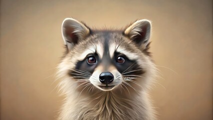 Minimalist Raccoon Portrait on Beige Background for Cute Animal Art Design - Urban Exploration Photography, Adorable Wildlife, Animal Aesthetics, Home Decor Ideas