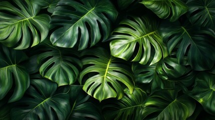 A Close-Up of Lush Green Monstera Leaves