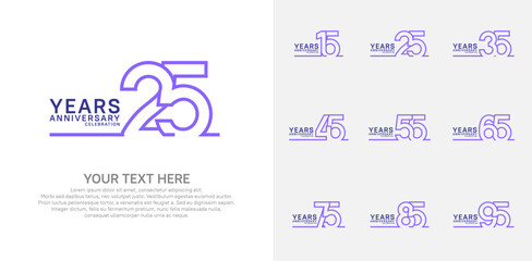 Anniversary logo set vector design, purple color for celebration event