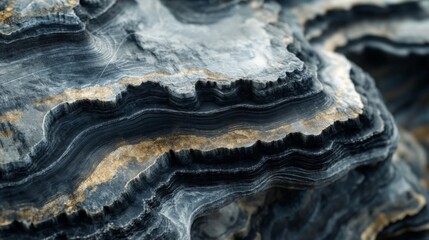 Fototapeta premium Close-up of layered rock formation with gold accents