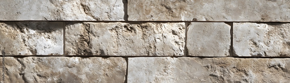 Poster close-up of a textured stone wall with irregular rectangular blocks
