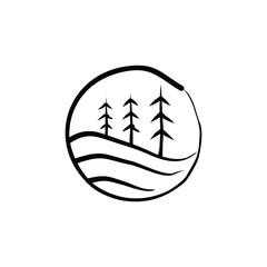 Abstract of Pines Tree Evergreen, Landscape Logo Design. 