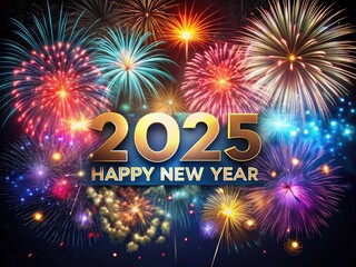 Vibrant 2025 New Year Celebration Banner for Websites on Dark Background with Colorful Text and Festive Elements for Holiday Themes
