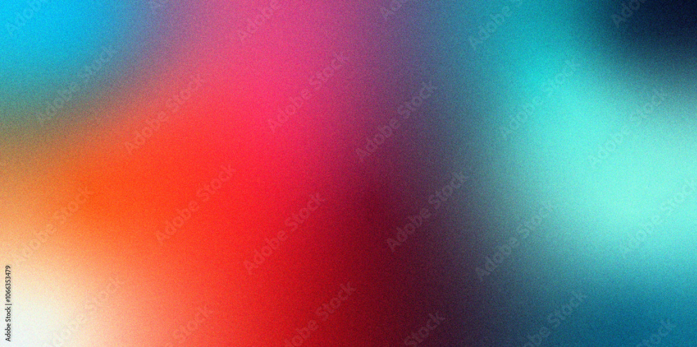 Poster Abstract Noisy colour gradient background with purple blue red white orange beige design. Grainy gradient background noise texture effect. Vibrant gradient background template copy space