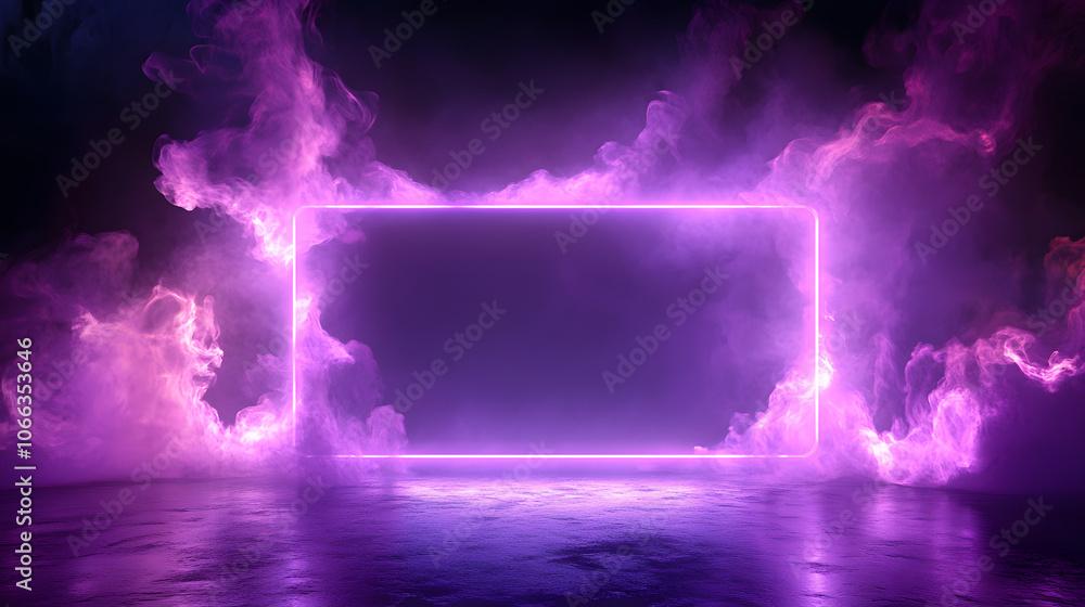Poster an empty textbox background with magical purple smoke corners on a dark glowing background