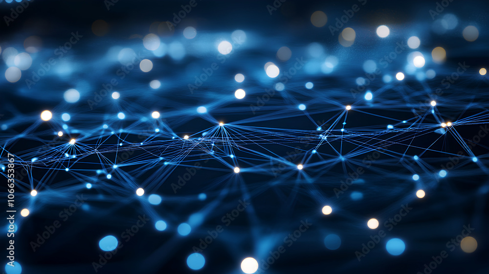 Poster abstract digital network circuit board background banner with glowing light and connecting data dots