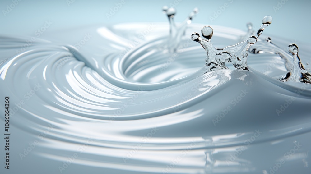 Poster close-up of a water drop splashing into a swirl of water, creating a dynamic and abstract pattern.