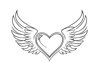 heart with wings line art vector illustration for romantic design