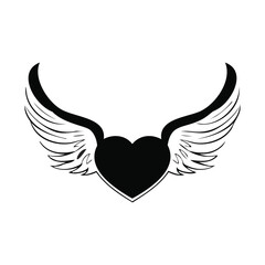 heart with wings line art vector illustration for romantic design