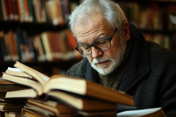 Senior man reading a book. Perfect for projects about education, learning, and knowledge.