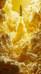 A rocket launching into a vibrant, yellow atmosphere, symbolizing innovation and exploration in space.