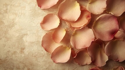 Delicate Peach-Colored Rose Petals on a Tan Textured Surface