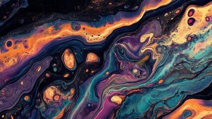 Obraz premium Abstract Cosmic Swirls of Teal, Purple, and Gold Paint