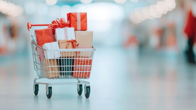 Shopping Cart Full of Gifts in a Store