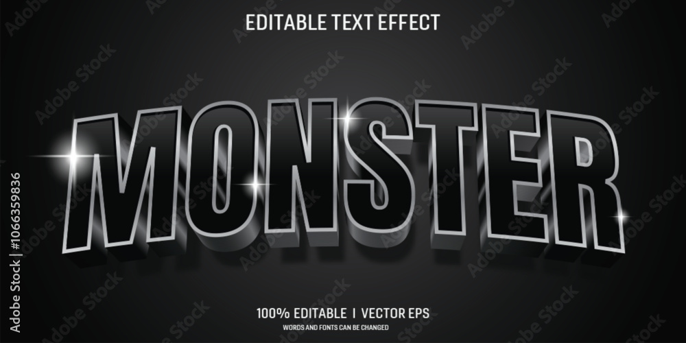 Poster editable monster vector 3d text effect with modern style design
