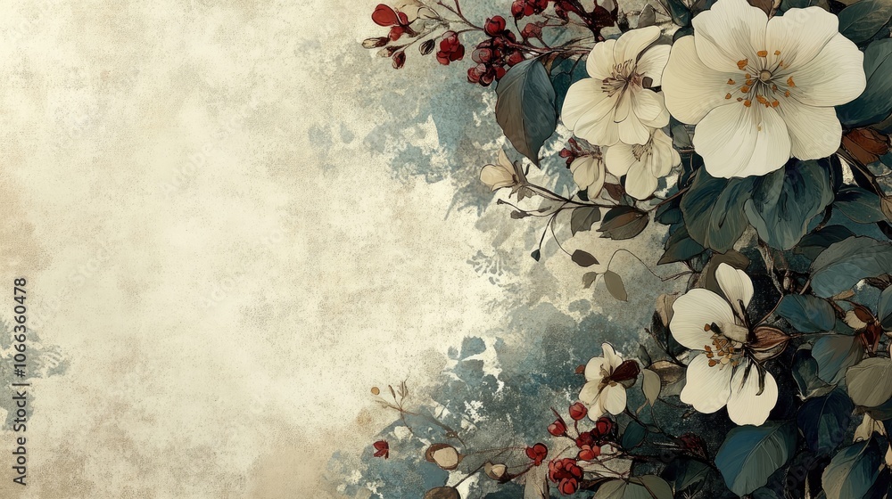 Poster postcard featuring a floral design with an empty space for personal messages