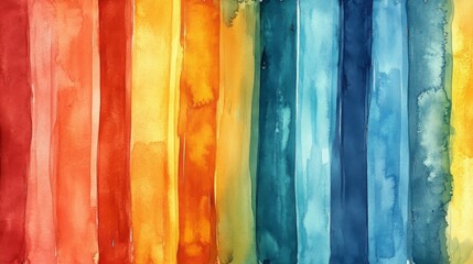 Abstract Watercolor Painting with Vertical Stripes of Red, Orange, Yellow, Blue, and Green