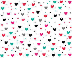 Seamless pattern with hand drawn cute red hearts, Heart vector line drawing pattern, wallpaper or gift wrapping design ,background on Valentine's Day, Doodle red hearts 
