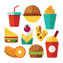 Colorful snacks food vector art collection on white background for healthy food project
