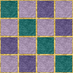 Fototapeta premium Modern mosaic, inlay. Illustration in stained glass style. Art deco. Repeating regular pattern. Seamless mosaic tile. Texture for textile, carpeting, clothes. For design, package, wallpaper, banner.