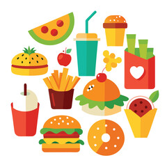 Colorful snacks food vector art collection on white background for healthy food project