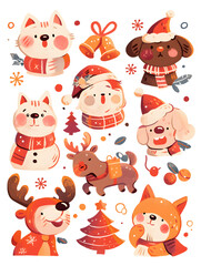 Fototapeta premium set of christmas funny cartoon animals