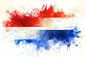 Netherlands flag is depicted in liquid watercolor style isolated on white background