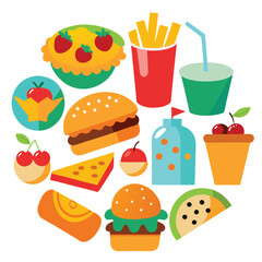 Colorful snacks food vector art collection on white background for healthy food project