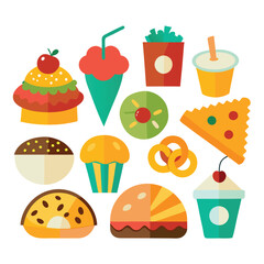 Colorful snacks food vector art collection on white background for healthy food project