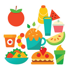 Colorful snacks food vector art collection on white background for healthy food project