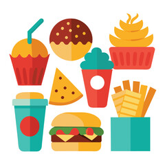 Colorful snacks food vector art collection on white background for healthy food project