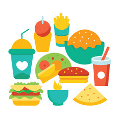 Colorful snacks food vector art collection on white background for healthy food project