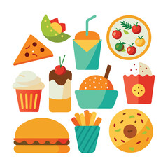 Colorful snacks food vector art collection on white background for healthy food project