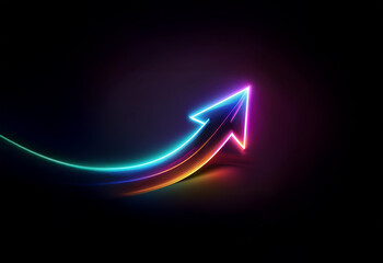 A vibrant, multi-colored neon arrow points upward on a dark background, suggesting growth and progress.
