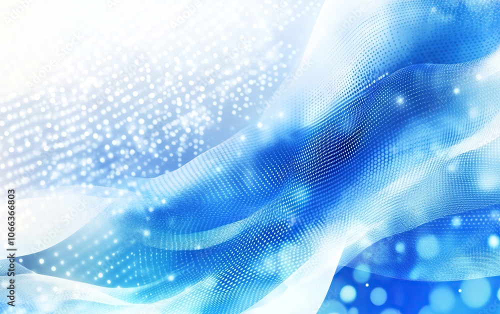 Poster abstract blue and white wave background with bokeh effect.