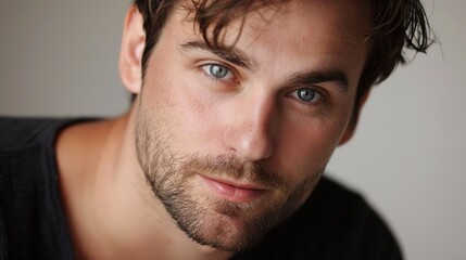 Obraz premium Close Up Portrait of a Handsome Man with Blue Eyes