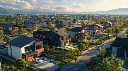 Obraz premium Aerial view of suburb with houses