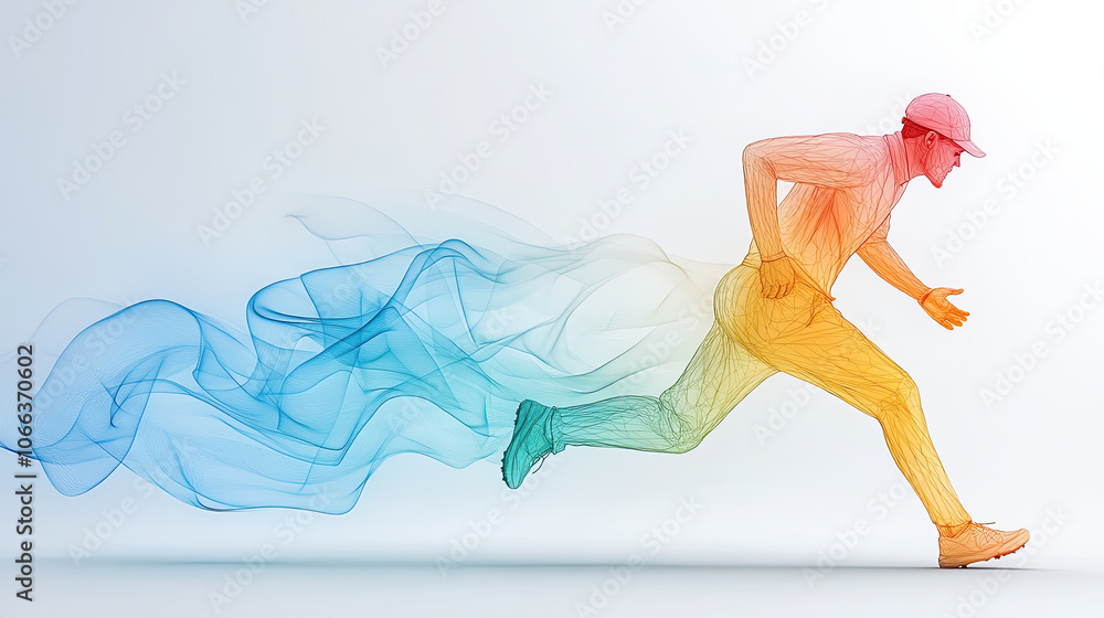 Aufkleber dynamic abstract graphic of cricketer in full motion, showcasing vibrant colors and fluid lines that
