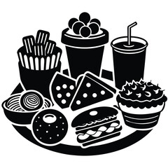 Silhouette snacks food vector art collection on white background for healthy food project