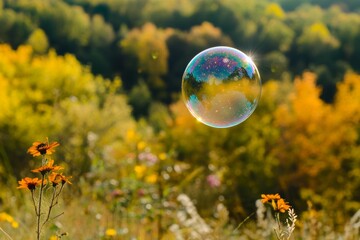 Fototapeta premium A serene outdoor scene featuring a floating bubble against a clear sky in nature