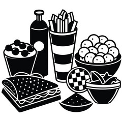 Silhouette snacks food vector art collection on white background for healthy food project