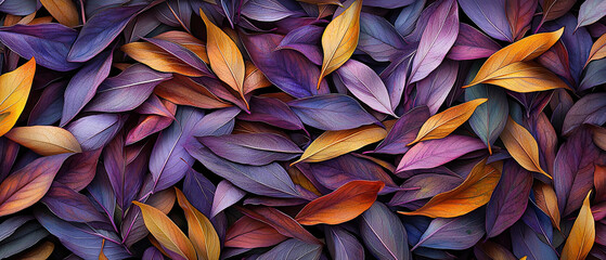 A pile of colorful purple leaves in various shades, generative AI