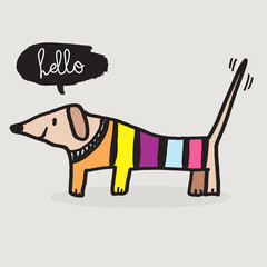 Cartoon dachshunds on white background,Cartoon happy dachshund,Flat vector illustration for prints, clothing, packaging and postcards, cute dog