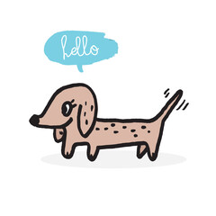 Cartoon dachshunds on white background,Cartoon happy dachshund,Flat vector illustration for prints, clothing, packaging and postcards, cute dog