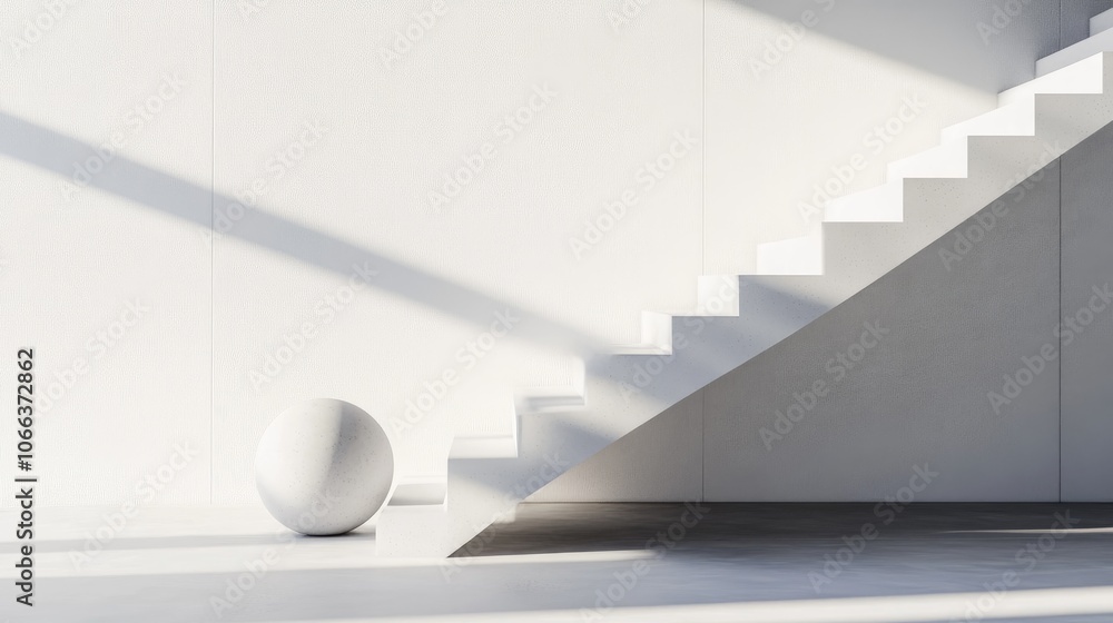 Aufkleber sleek minimalist design featuring sharp shadows white stairway and a single round stone element